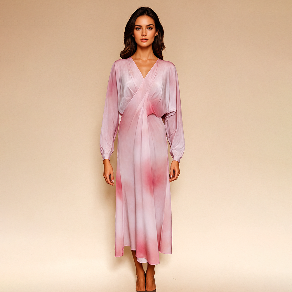 Bellamilan Silk Gradient Print V-Neck Dress