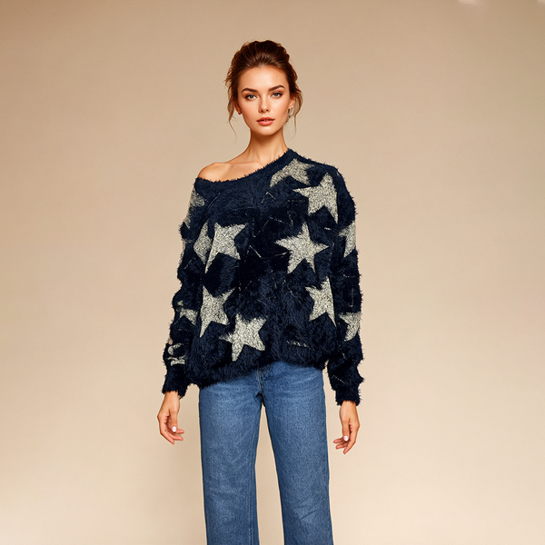 Bellamilan Brand High-quality Italian-made Feather Yarn Sweater with Star Pattern