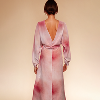 Bellamilan Brand Luxurious Silk Gradient Print V-Neck Dress with Waist Detail