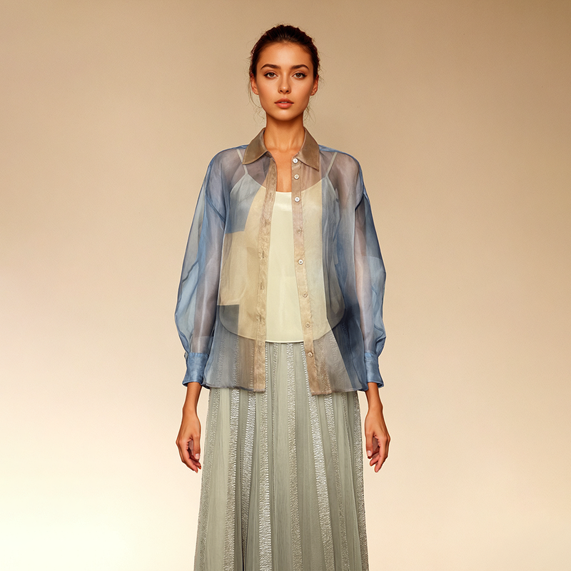 Bellamilan Brand Delicate silk organza blouse and skirt set